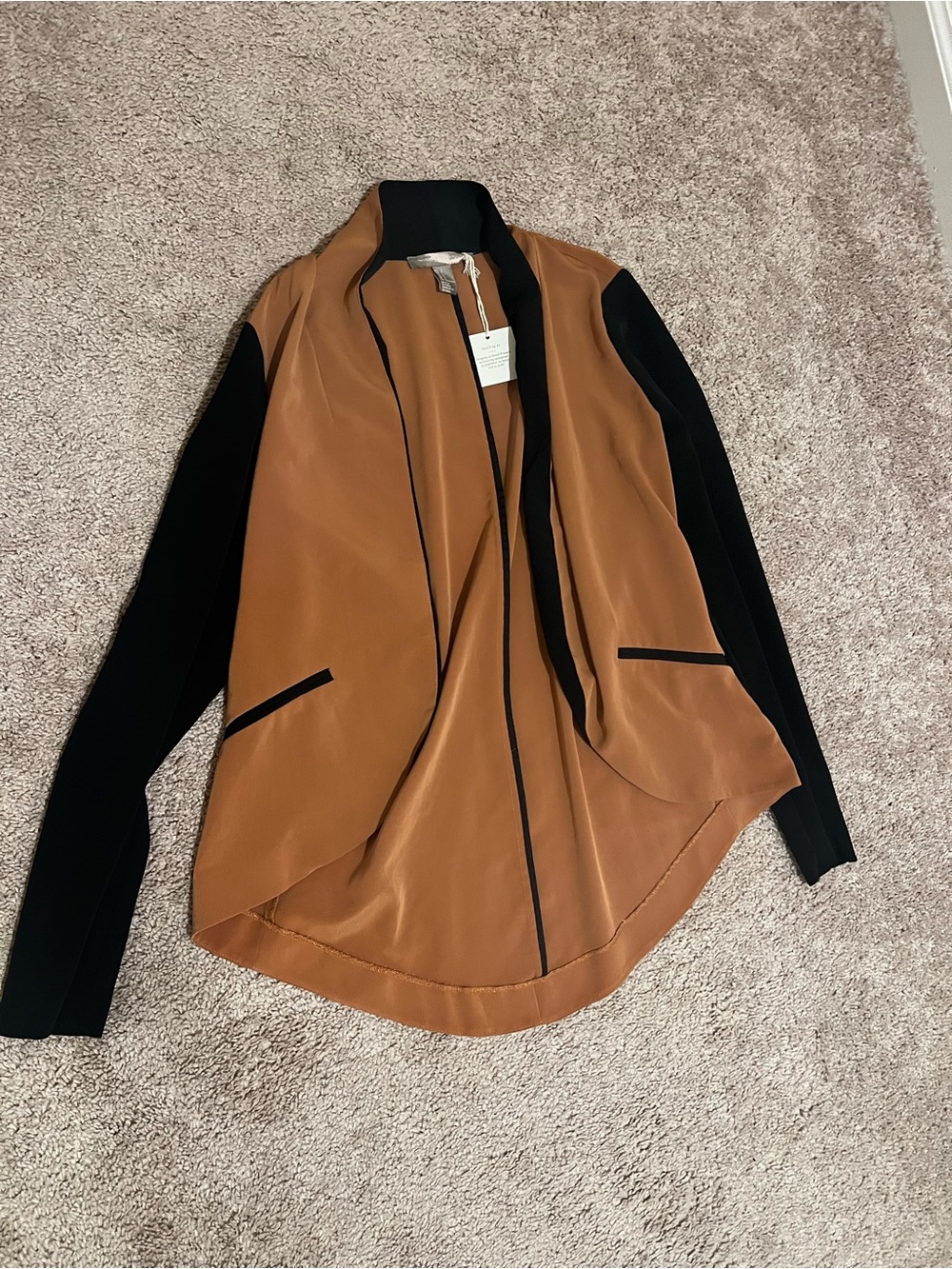 Love Two-Tone Draped Blazer in Camel & Black
